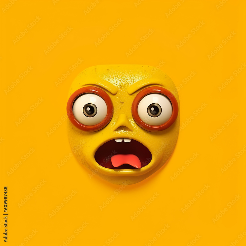 Funny yellow emoticon with eyes and mouth on yellow background Generative AI