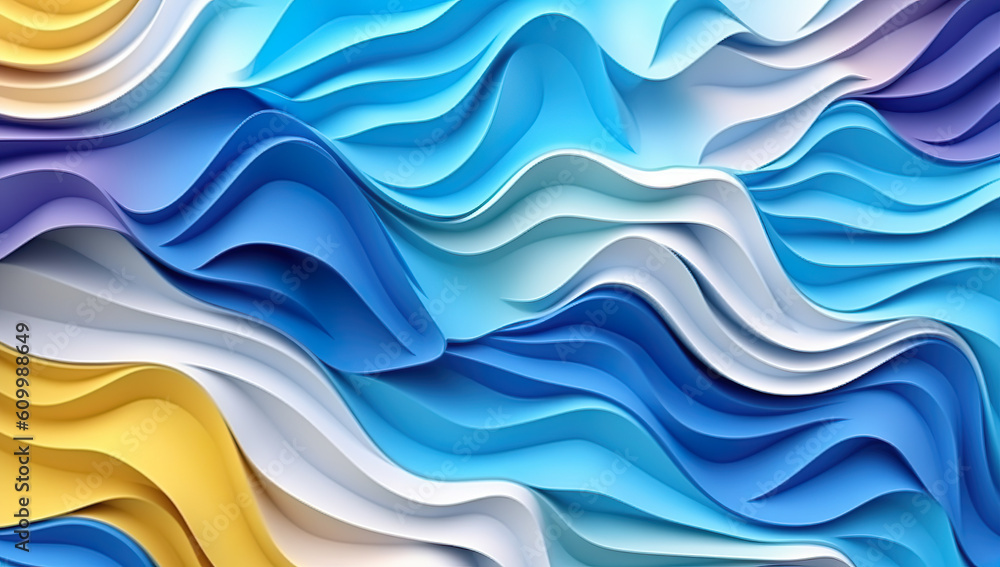 Abstract background with blue, yellow, and white waves. 3D rendering Generative AI Abstract background with blue, yellow, and white waves. 3D rendering Generative AI
