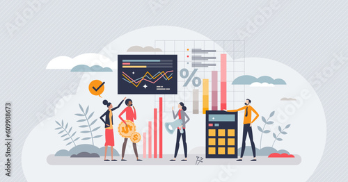 Financial literacy and ability to understand economy tiny person concept. Money practices for investments and banking vector illustration. Expense and profit management skill for business development