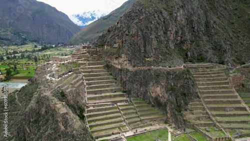 Inca Fortress with Terraces and Temple Hill in Ollantaytambo, Peru