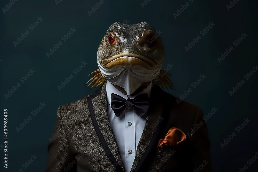 Portrait of a Catfish dressed in a formal business suit, created with generative AI Portrait of a Catfish dressed in a formal business suit, created with generative AI
