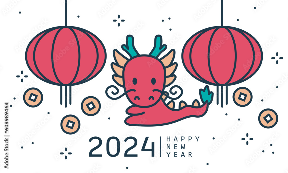 Chinese new year. 2024 New year. Dragon horoscope sign. 2024 design