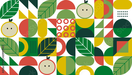 Modern geometric background. Set of icons in flat minimalist style. Bauhaus. Seamless pattern. Vector botanical illustration