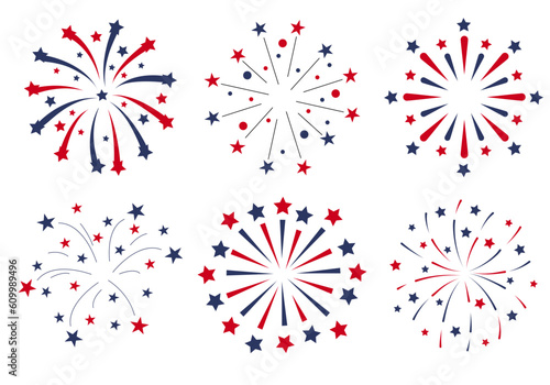 Patriotic Fireworks Fourth of July Stars Red Blue 4th of July Fireworks set, collection