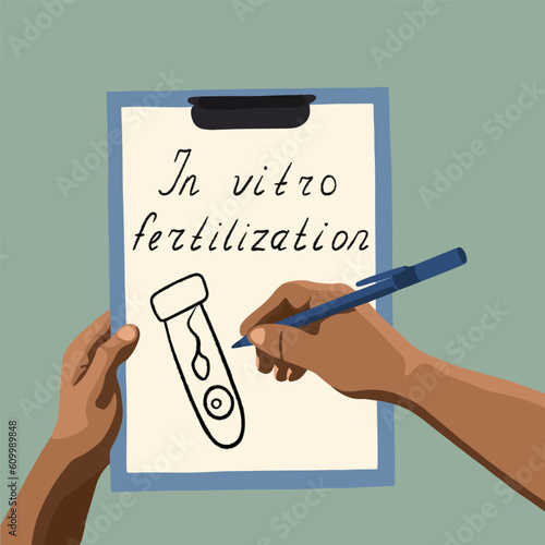 The inscription In vitro fertilization. Artificial insemination background vector isolated illustration. Fertility center.