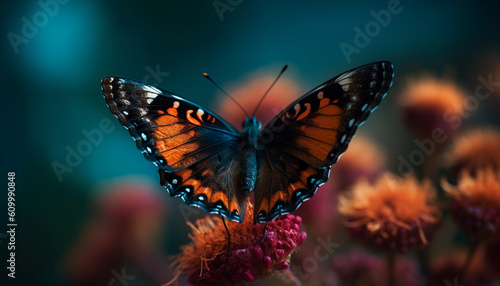 Vibrant butterfly wing in close up  showcasing natural beauty and fragility generated by AI