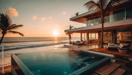 Idyllic bungalow in tranquil Caribbean, surrounded by tropical beauty and luxury generated by AI © djvstock