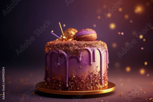 Tasty birthday cake. Super photo realistic background, generative ai illustration