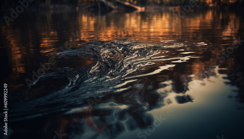 Tranquil sunset over rippled water, nature abstract beauty in motion generated by AI