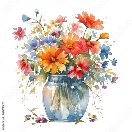 Flowers in Vase, Floral Vase, Flower Vase, Watercolor Flowers, AI Generated