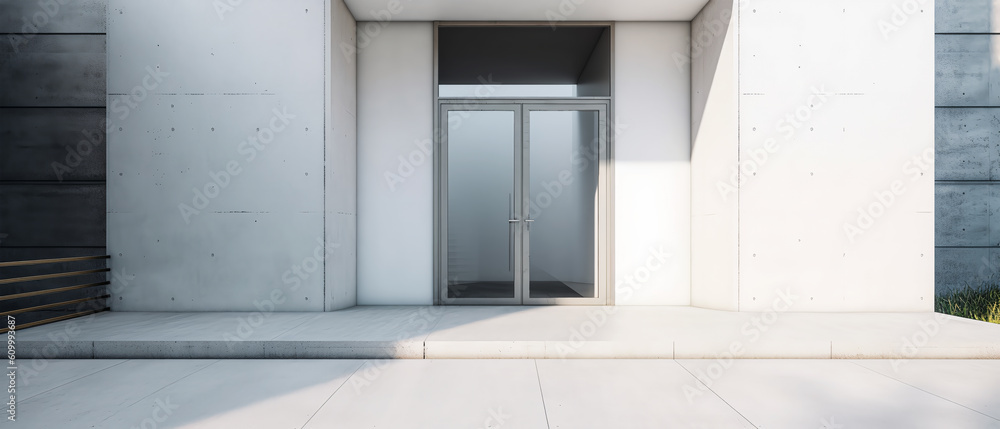 Facade of a modern house with front door, entrance home exterior. patio, backyard in a modern house. doorway. Minimalism. Generative ai Facade of a modern house with front door, entrance home exterior. patio, backyard in a modern house. doorway. Minimalism. Generative ai