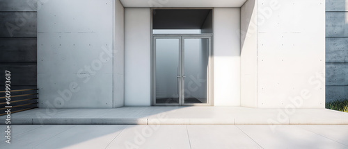 Facade of a modern house with front door, entrance home exterior. patio, backyard in a modern house. doorway. Minimalism. Generative ai