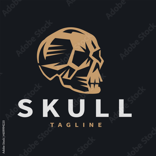 Human skull shape illustration human head simple logo vintage style in dark background.