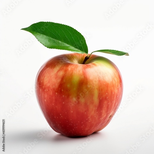 A single ripe apple with a small leaf  Generative AI