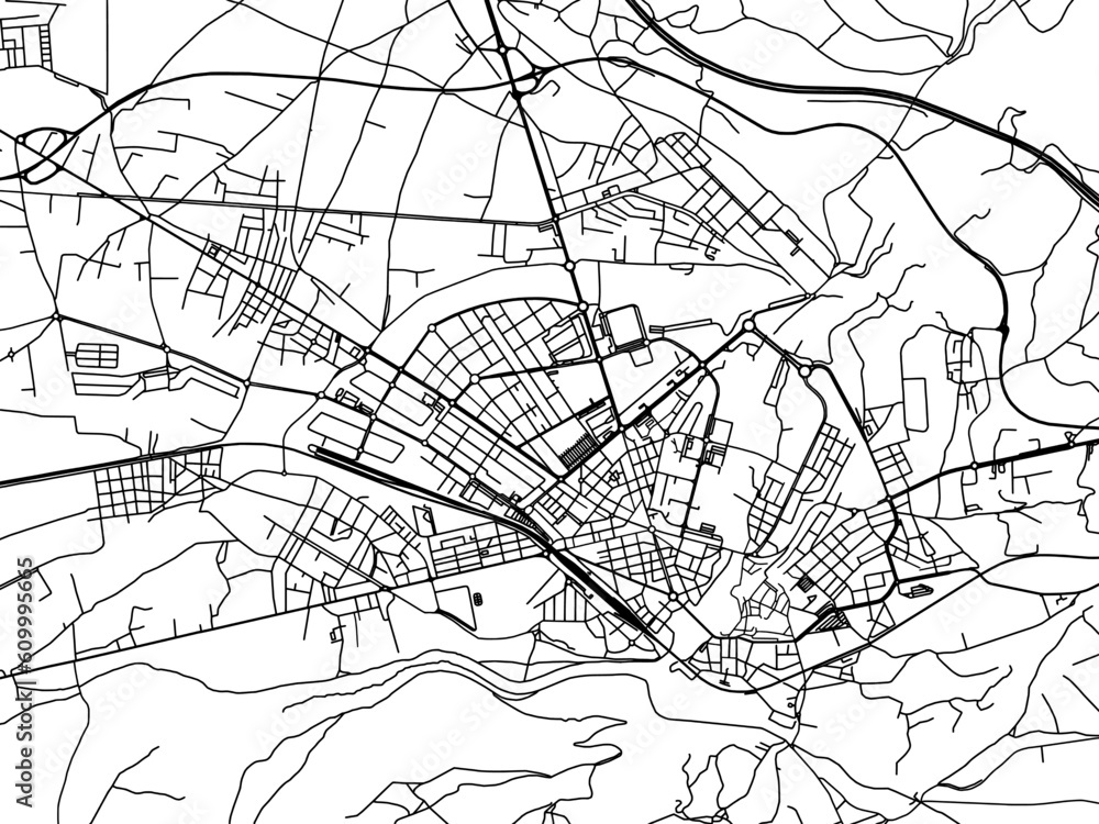 Vector road map of the city of  Ponferrada in the Spain on a white background.