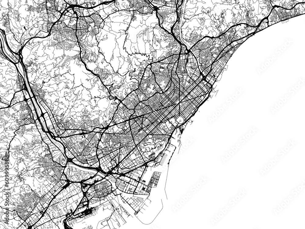 Obraz premium Vector road map of the city of Barcelona Metropolis in the Spain on a white background.