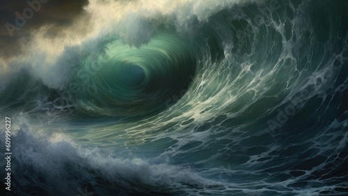 Power and majesty: Images depict powerful crashing waves, emphasizing the raw energy and force of the ocean. Generative AI