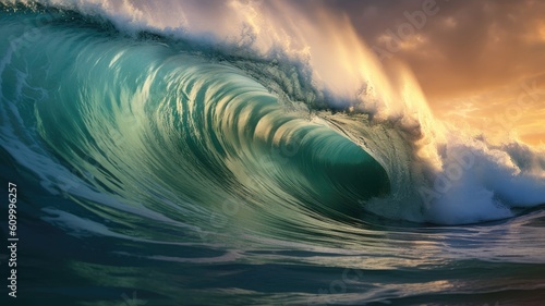 Power and majesty: Images depict powerful crashing waves, emphasizing the raw energy and force of the ocean. Generative AI