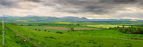 Milfield Plain and Cheviot Hills Panorama, viewed from Doddington Moor, Milfield Plain is in Glendale and was once an ancient lake and is now flat farmland