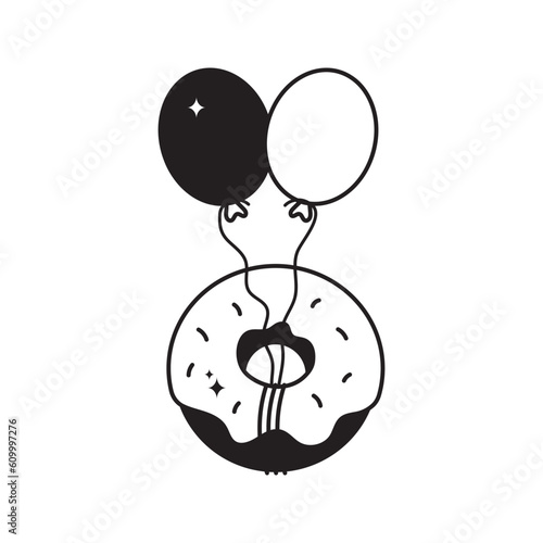 Donut doodle vector outline Sticker. EPS 10 file