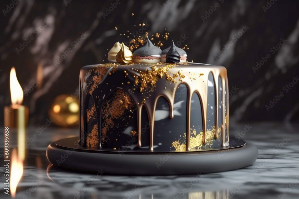 Tasty birthday cake. Super photo realistic background, generative ai illustration