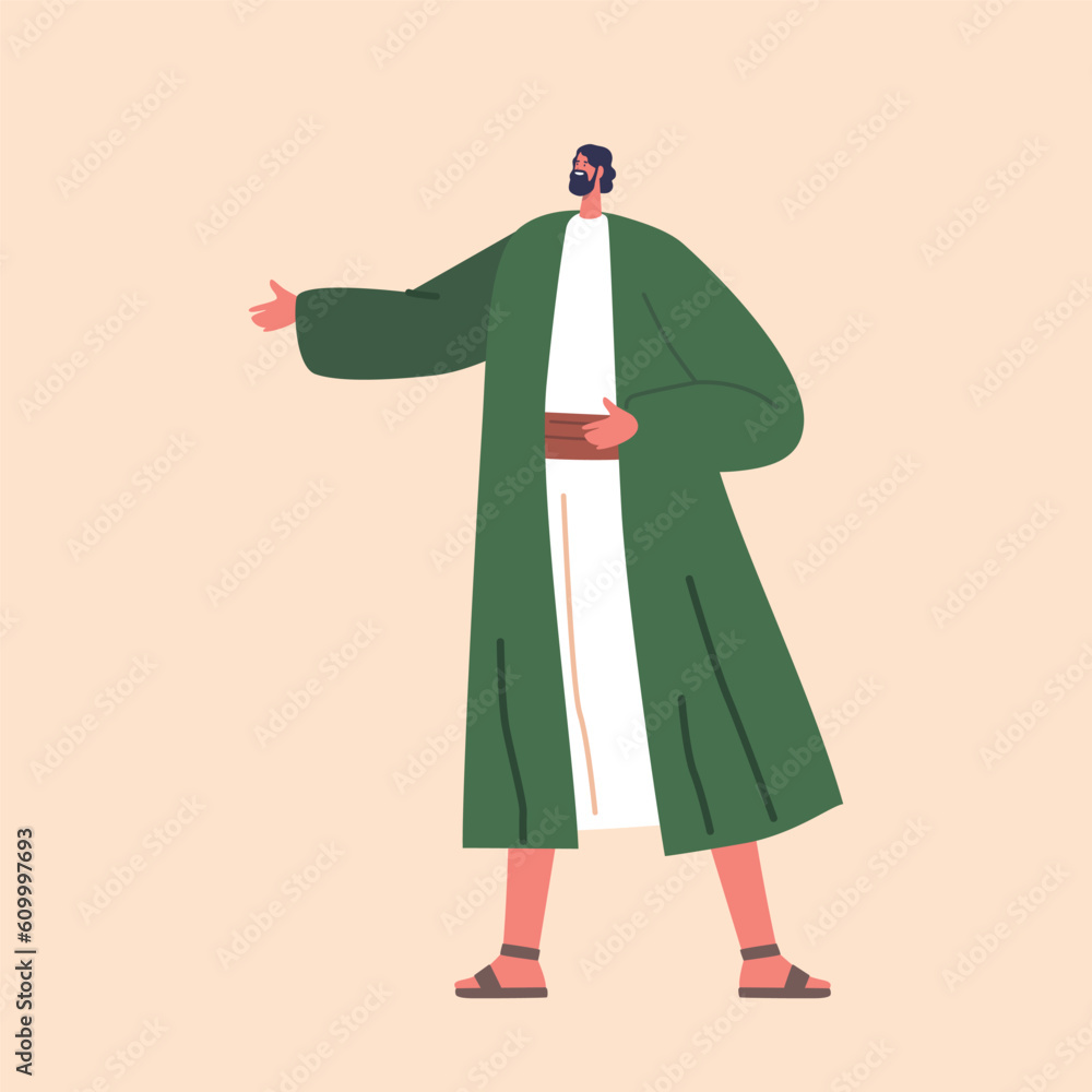 Ancient Israelite Man With Beard In Traditional Clothing And Sandals Stand Full Height. Historical Or Biblical Character Ancient Israelite Man With Beard In Traditional Clothing And Sandals Stand Full Height. Historical Or Biblical Character