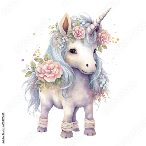 Pastel Unicorn Watercolor Clipart, Fantasy Unicorn, Ethereal, made with generative AI 