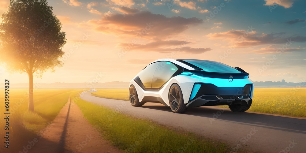 Sci-fi ecological car of the future in nature