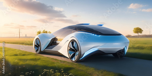 Sci-fi ecological car of the future in nature © Q