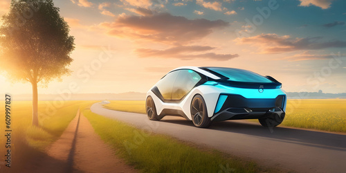 Sci-fi ecological car of the future in nature © Q