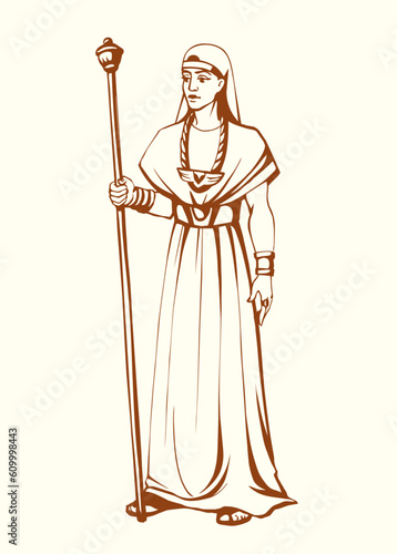 Vector drawing. Egyptian chief with a rod