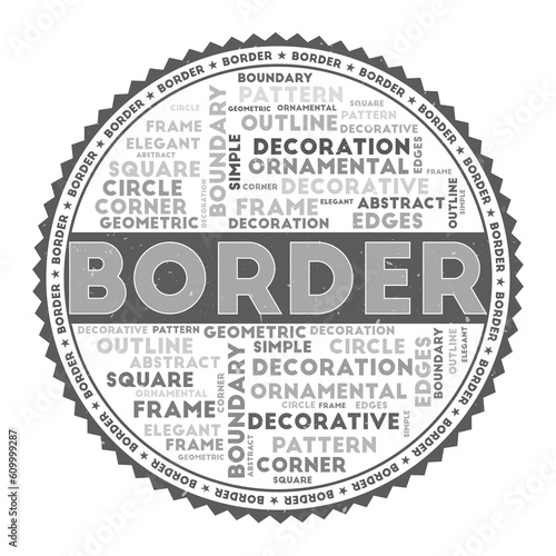 BORDER word image. Border concept with word clouds and round text. Nice colors and grunge texture. Beautiful vector illustration.