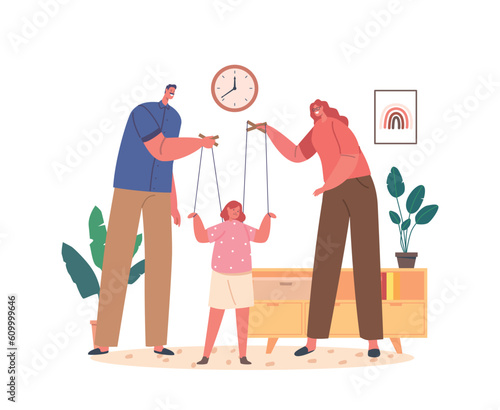 Overbearing Parents Manipulate Their Child's Every Move, Treating Them Like A Marionette, Pulling The Strings