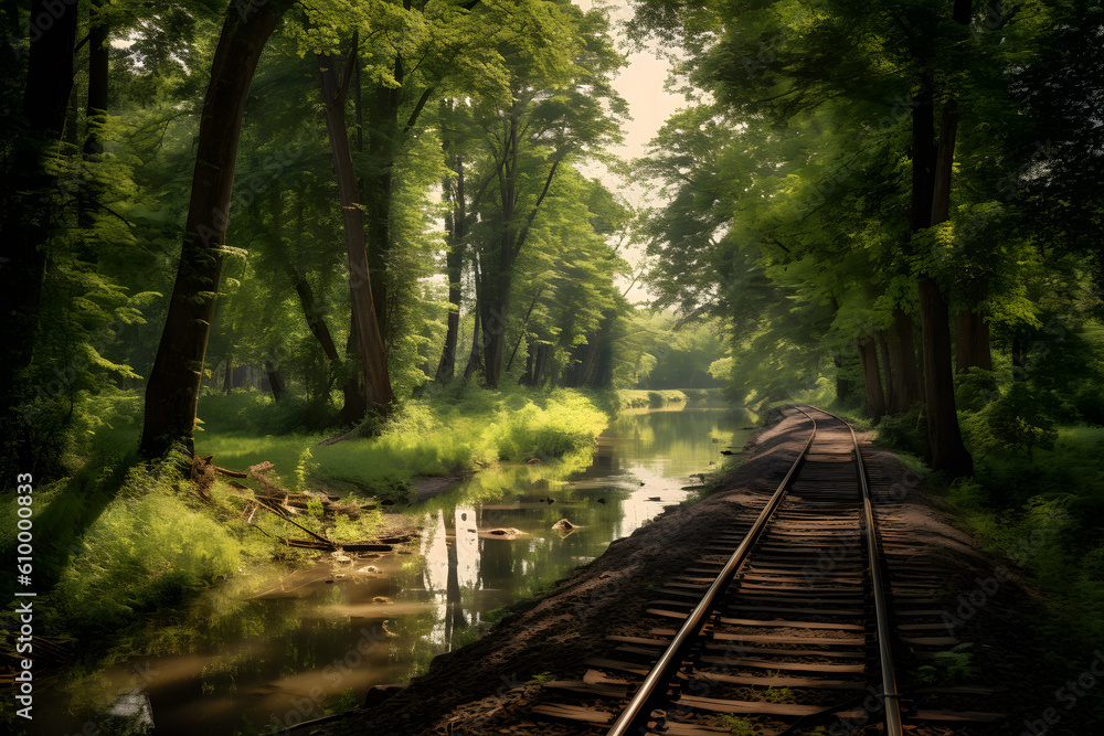 Exploring Nature's Beauty: Forest, River, and Railroad - Generative AI Exploring Nature's Beauty: Forest, River, and Railroad - Generative AI