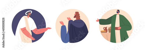 Jesus Resurrection Isolated Round Icons, Jesus Appears to Apostles, Providing Them With Proof Of His Victory Over Death