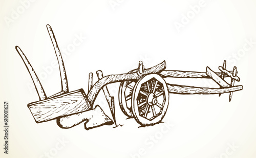 Ancient plow. Vector drawing object
