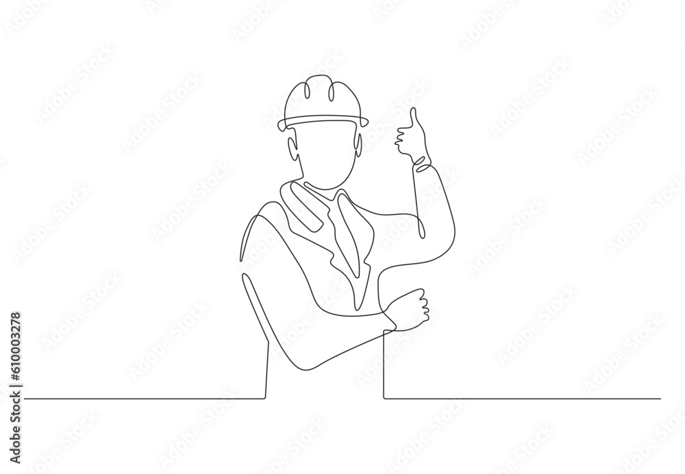  Continuous line drawing of a contractor worker concept vector illustration. Premium vector. 