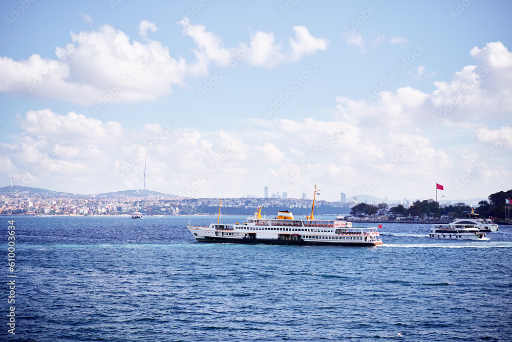 Travel by Turkey. Istanbul Ferryboat. in Bosphorus.