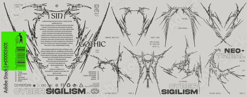 Neo tribal or cyber sigilism shape collection for tattoo, streetwear etc vector set photo