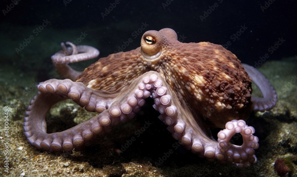 Obraz premium an octopus is sitting on the ground in the ocean water. generative ai