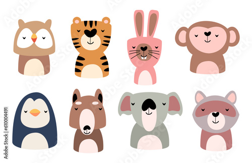 Set of wildlife animals is sleeping . Vector illustration .