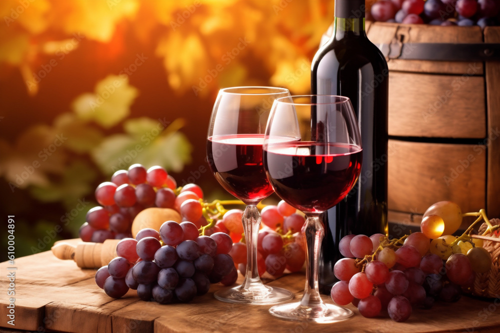 food alcohol winery glass background beverage party drink grape wine bottle. Generative AI.