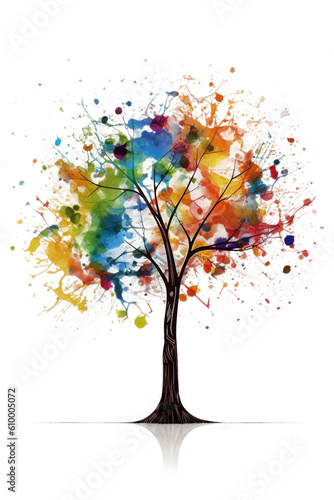 tree with colorful splashes on a white background