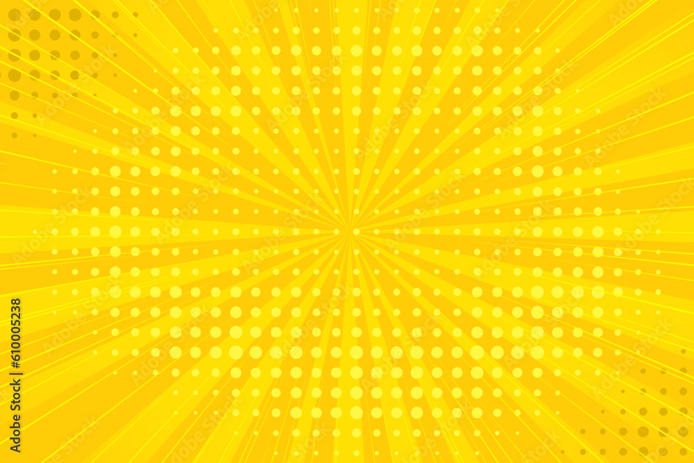 Yellow comic background with sun burst and dot halftone Yellow comic background with sun burst and dot halftone