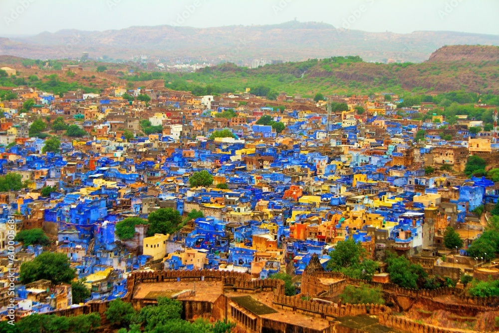 Aerial of blue city, Jodhpur, Rajasthan, India