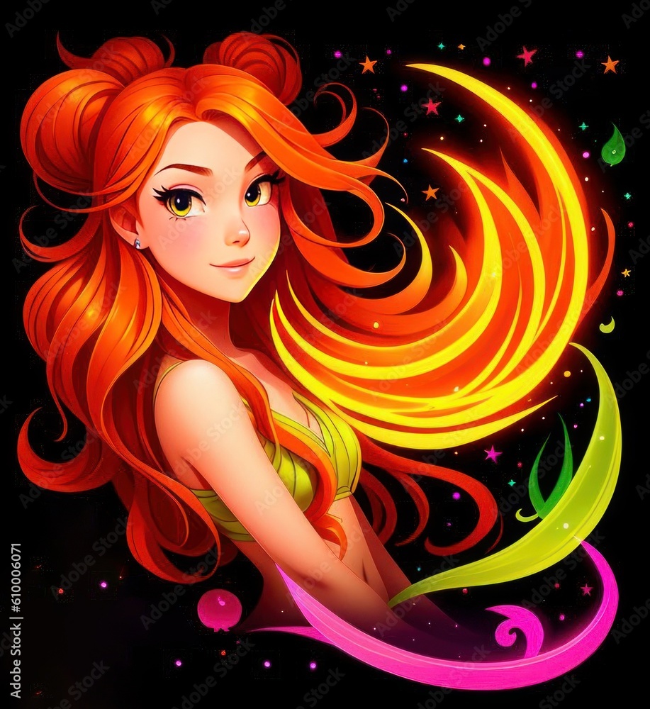A girl with long red hair and a fiery body, fantasy art, Generative AI Art Illustration 19