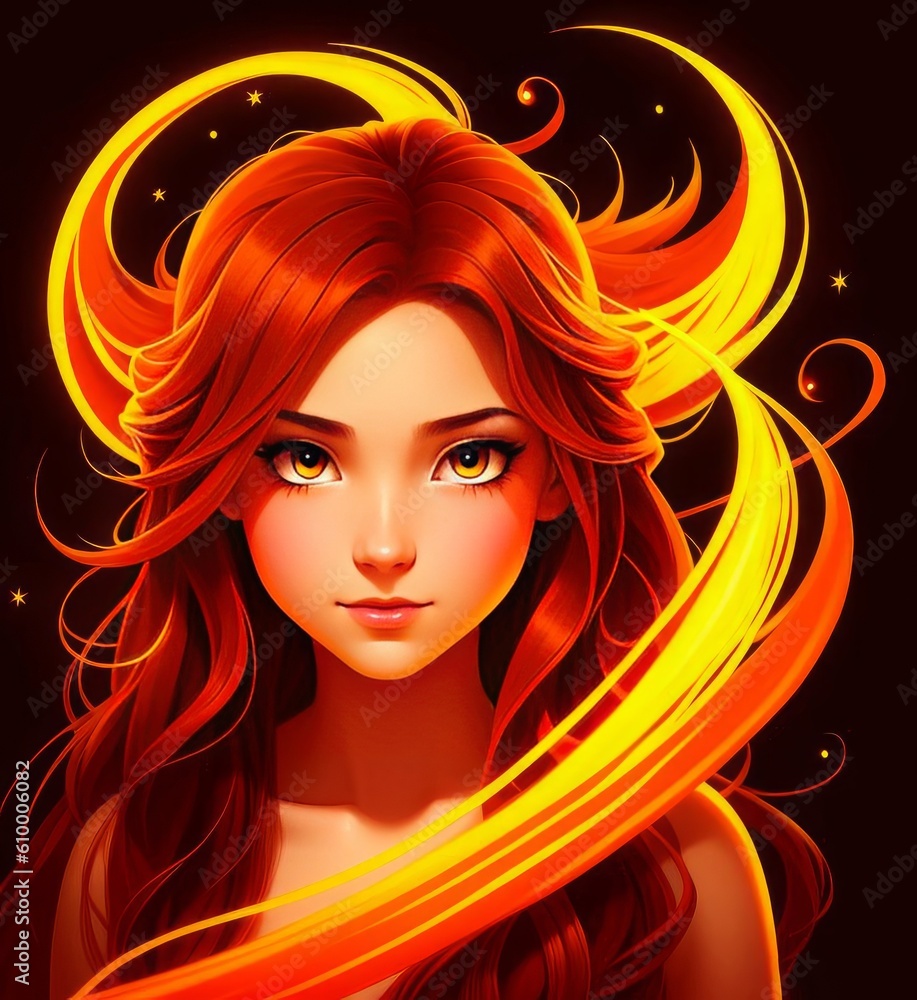 A girl with long red hair and a fiery body, fantasy art, Generative AI Art Illustration 17