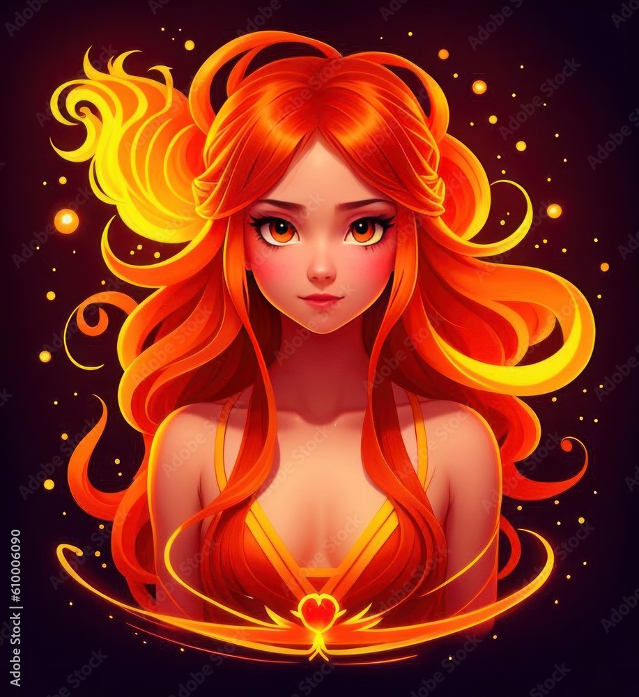 A girl with long red hair and a fiery body, fantasy art, Generative AI Art Illustration 16