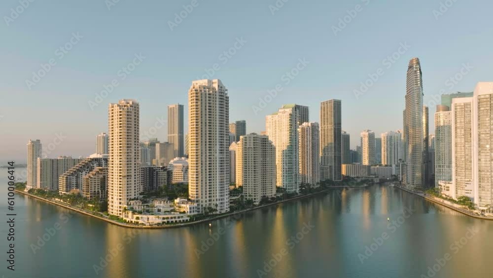 Aerial shot of the tall buildings in downtown Miami Florida at sunrise. Aerial shot of the tall buildings in downtown Miami Florida at sunrise.