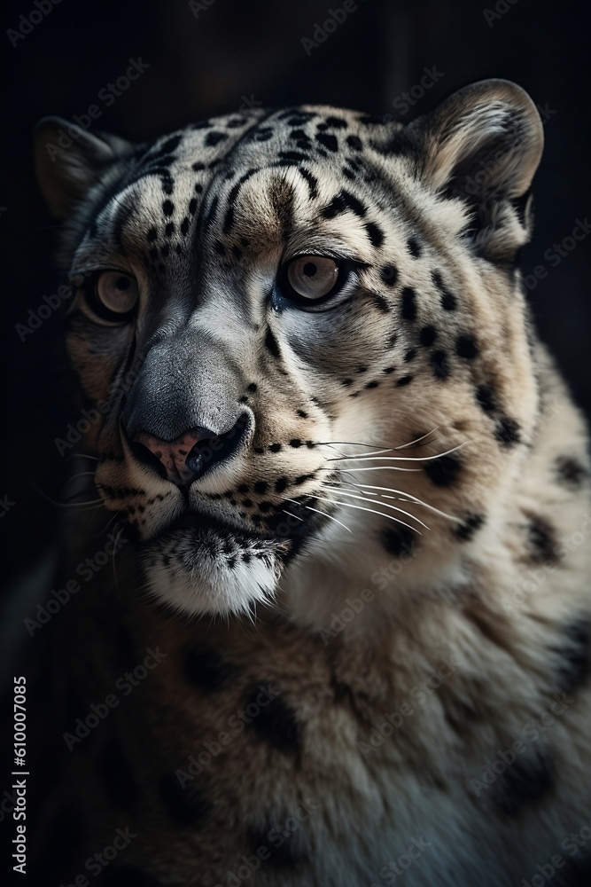 Fototapeta premium Close up portrait of a snow leopard, Generative AI